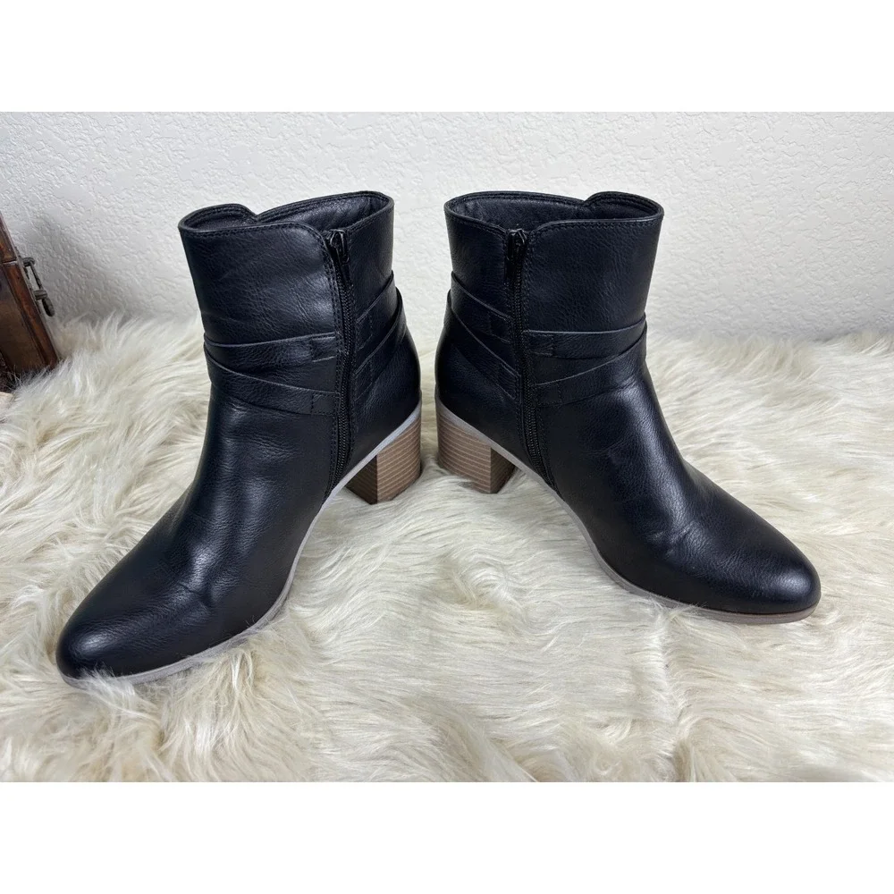 Frye & Co Italia Ankle Booties Women's 9M Black Leather Stacked Heel Luxe‎ Chic